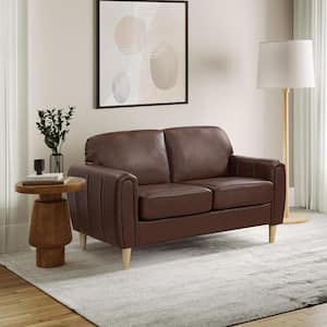 Damascus 58.3 in. Brown Faux Leather 2-Seater Loveseat with Wood Legs