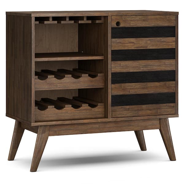 Simpli Home Clarkson 12-Bottle Rustic Natural Aged Brown Solid Acacia Wood 39 in. Wide Mid Century Wine Rack