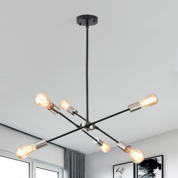LWYTJO Kulli 6-Light Black/Brushed Nickel Modern Sputnik Sphere Chandelier for Kitchen Island Dining Room Living Room Foyer