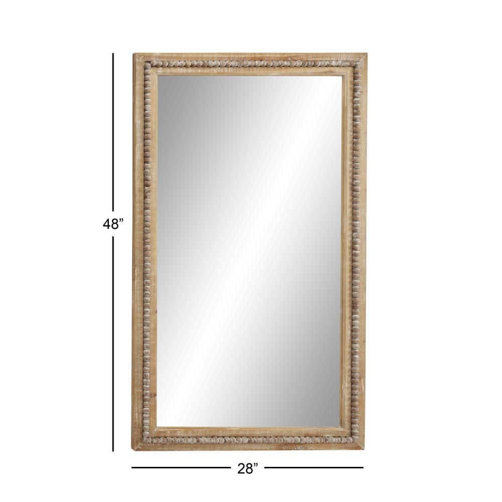 Light Brown Bohemian Wood Rectangular Wall Mirror with Beaded Detail