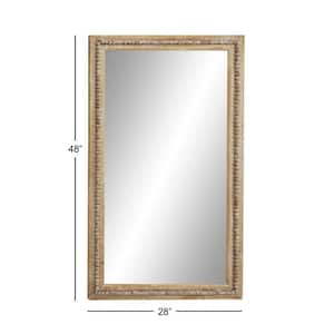 48 in. x 28 in. Distressed Rectangle Framed Light Brown Wall Mirror with Beaded Detailing