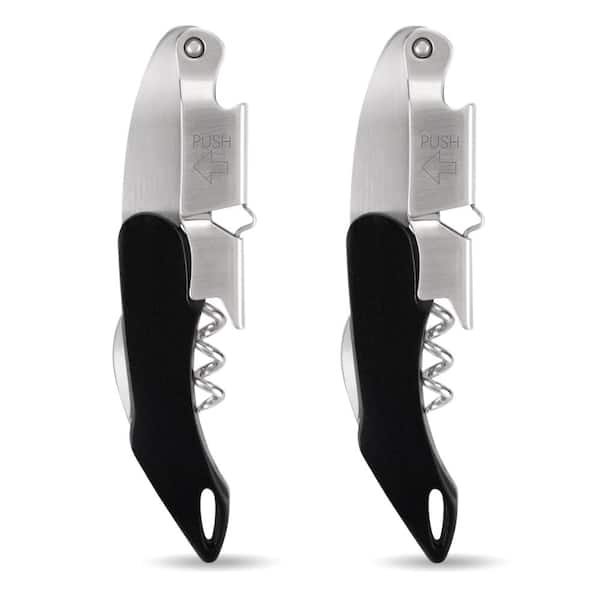2-Pack Double-Hinged Stainless Steel Wine Key Corkscrew with Foil Cutter for Servers and Bartenders Tool