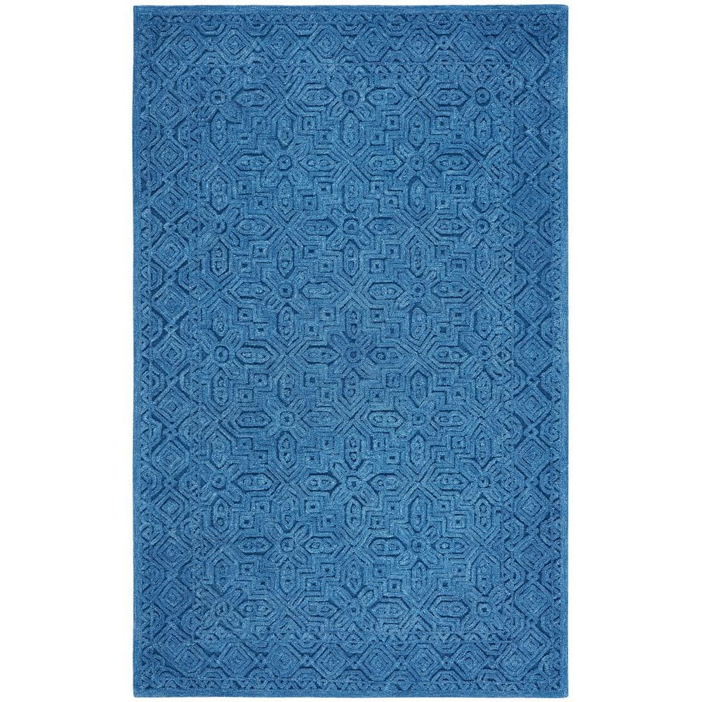 Blue Geometric Tufted Wool 6' x 9' Area Rug