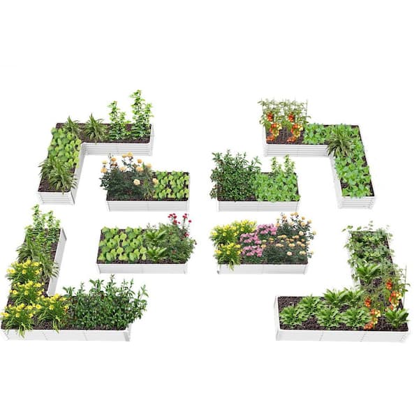 Unbranded Galvanized Steel Raised Garden Beds Layout, Outdoor Garden Beds Combination, White, Set of 8