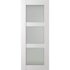 Paola 3Lite 18 in. x 80 in. No Bore 3-Lite Frosted Glass Bianco Noble Composite Wood Interior Door Slab