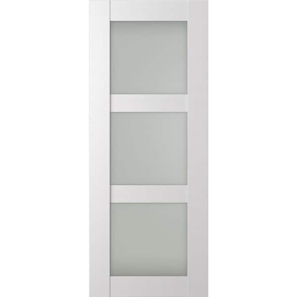 Paola 3-Lite 28 in. x 80 in. No Bore 3-Lite Frosted Glass Bianco Noble Composite Wood Interior Door Slab