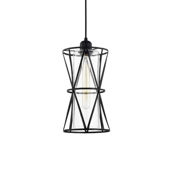 Antonia 7 in. 1-Light Indoor Matte Black Shaded Pendant Ceiling Light