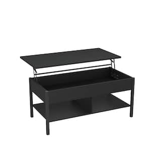 41.7 in. Black Lifting Top Rectangle MDF Coffee Table with Open Shelf and Storage