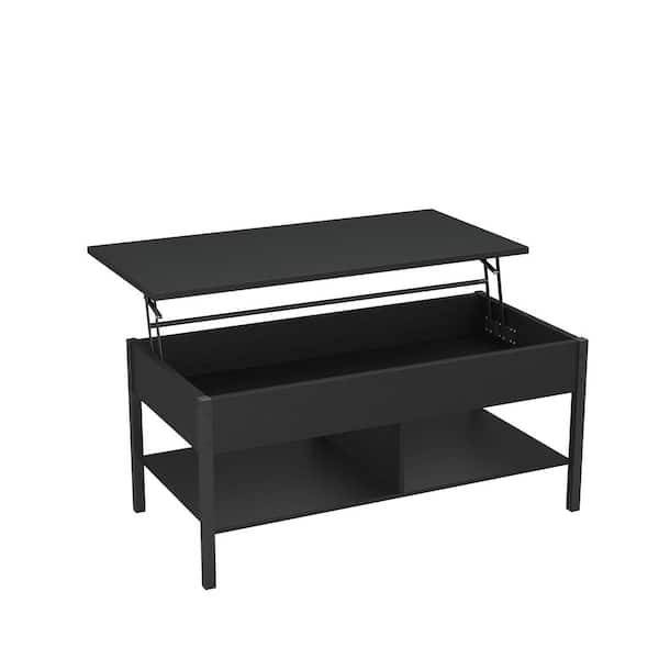 Spaco 41.7 in. Black Lifting Top Rectangle MDF Coffee Table with Open Shelf and Storage