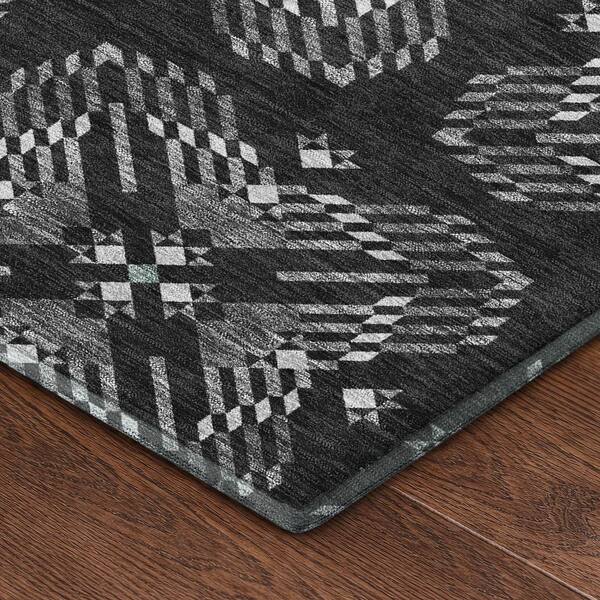 Mayfield Premium Machine Washable Abstract AMF2563 Black 2 ft. x 7 ft. Runner Rug