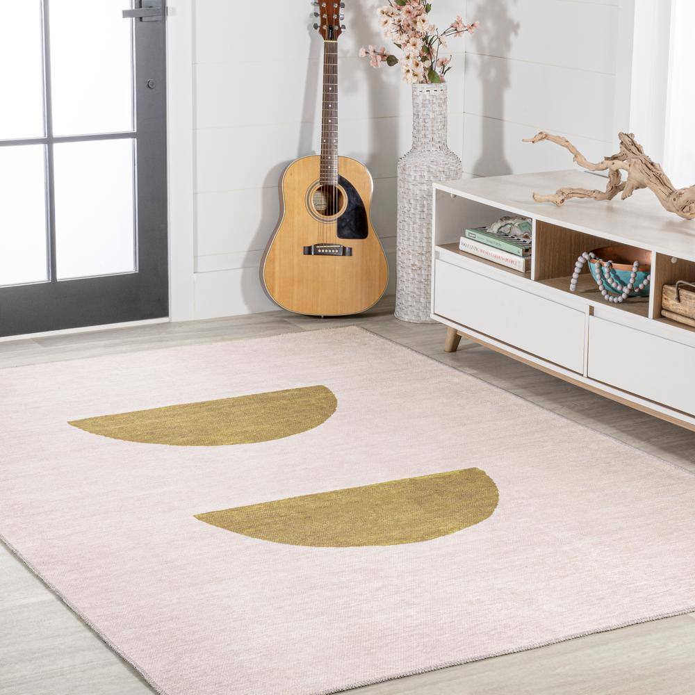 Scandinavian Minimalist Ivory Geometric 4' x 6' Washable Area Rug