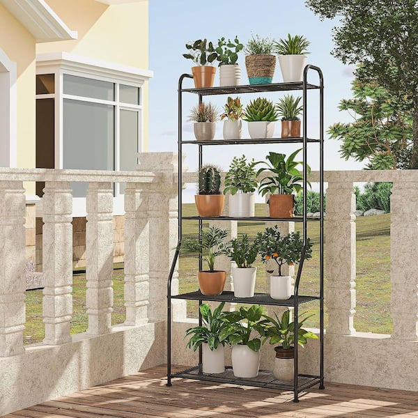 5-Tier Black iron Plant Stand (27.5 in. H W x 64 in. H) L0C5C2QTTD