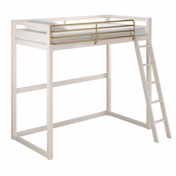 Little Seeds Monarch Hill Haven White and Gold Twin Metal Loft Bed
