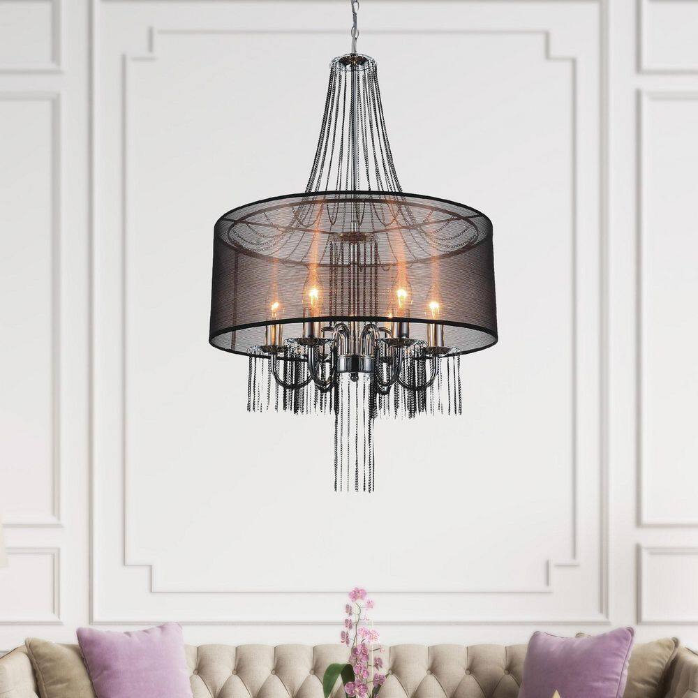 Mini Elegance Chrome Drum Chandelier with Dangling Chains