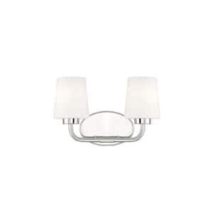 15 in. W x 9 in. H 2-Light Polished Nickel Bathroom Vanity Light with Frosted Glass Shades