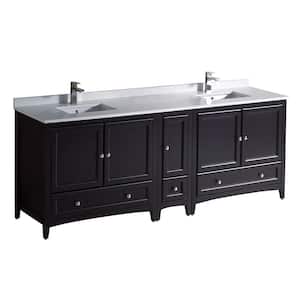 Oxford 84 in. Double Vanity in Espresso with Quartz Stone Vanity Top in White with White Basins with Side Cabinet