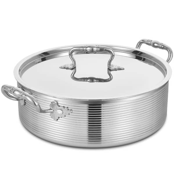 Tri-Ply Stainless Steel 7-Quart Saute Pan with Lid, 12 in. Induction-Compatible Jumbo Cooker, Dishwasher