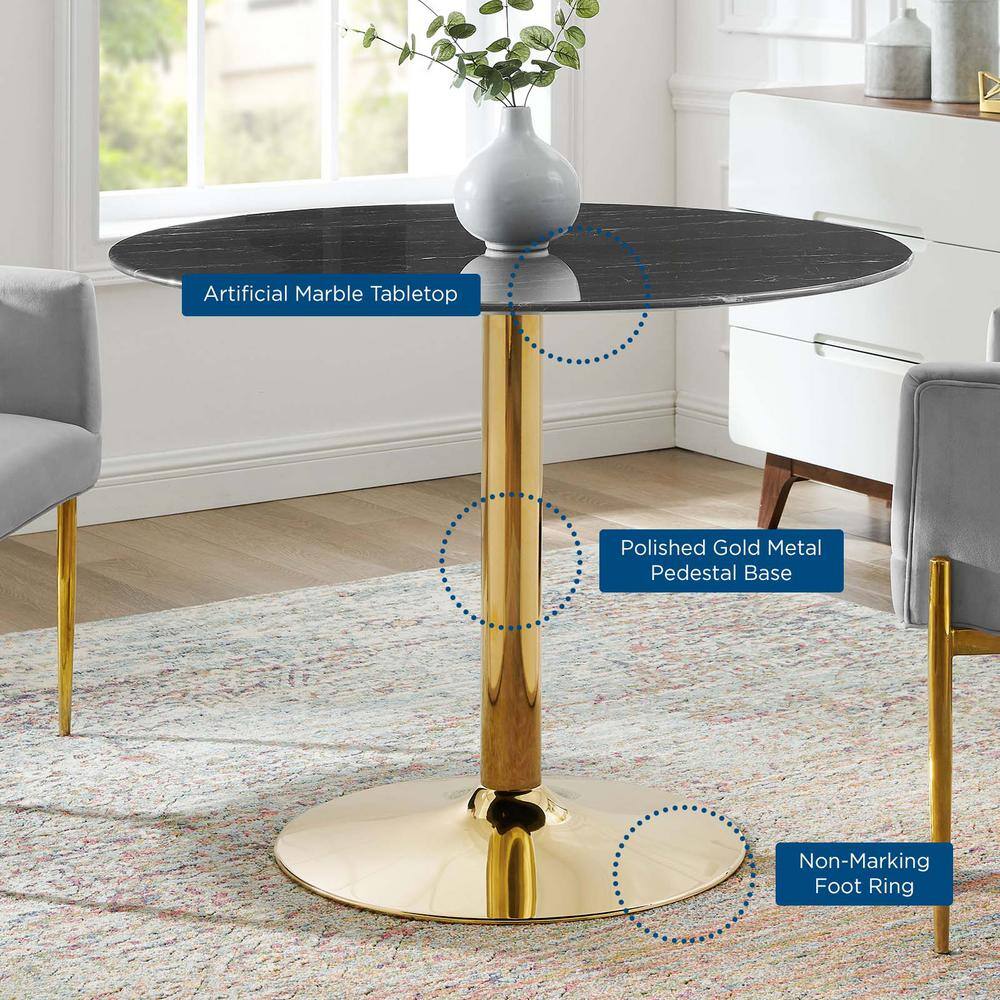 Black Round Artificial Marble Dining Table with Gold Metal Base