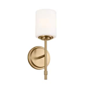 Ali 1-Light Brushed Natural Brass Bathroom Wall Sconce Light with Satin Etched Case Opal Glass Shade