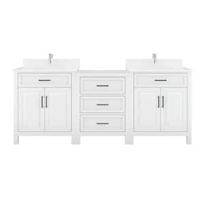 Terrence 84 in. W x 22 in. D Bath Vanity in White Diamond Quartz Top with White Sink Power Bar and Drawer Organizer