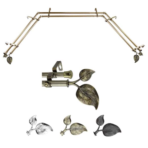 EMOH 13/16" Dia Adjustable 20"-36", 38"-72" Bay Window Double Curtain Rod with Batony Finials in Antique Brass