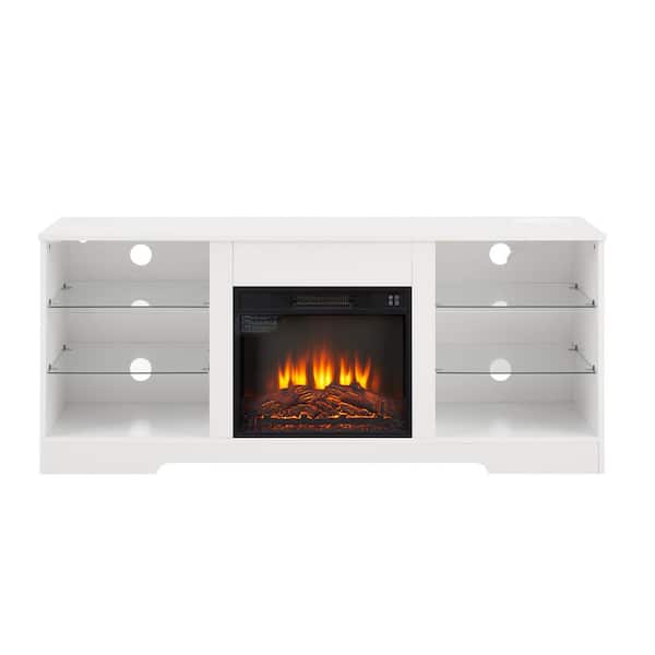 White TV Stand Entertainment Center Fits TVs Up to 65 in. with Electric Fireplace and LED Lights