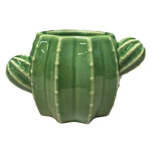 6.7 in. Raker Cactus Small Green Ceramic Pot (6.7 in. D x 3.7 in. H) With Drainage Hole