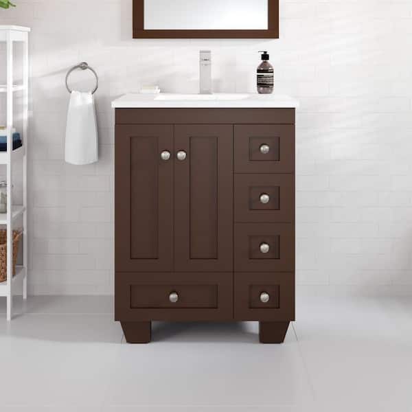 Acclaim 24 in. Single Sink Teak Bath Vanity with White Carrara Quartz Top (Assembled)