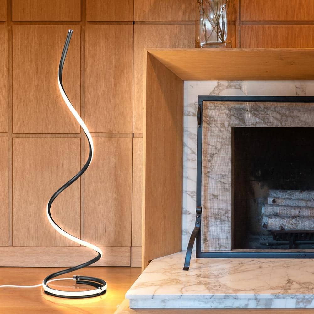 Sleek Allure 38" Jet Black LED Spiral Floor Lamp with Dimmer