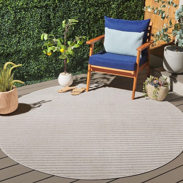 Stella Ivory 7 ft. x 7 ft. Solid Striped Indoor/Outdoor Round Area Rug