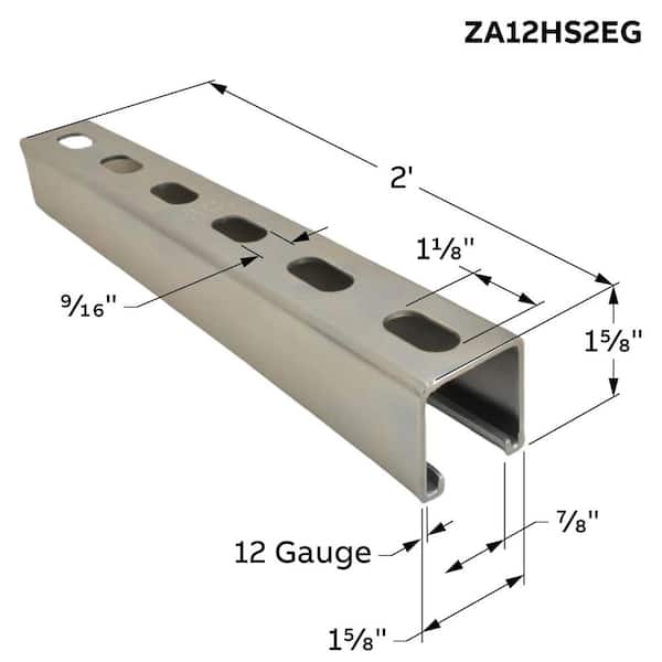 2 ft. 12-Gauge Half Slotted Metal Framing Strut Channel - Silver Galvanized (ZA12HS2EG)