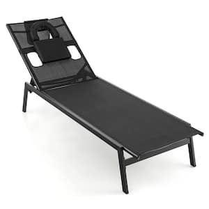 Metal Outdoor Patio Sunbathing Lounge Chair with Face Hole and Detachable Head Pillows Poolside