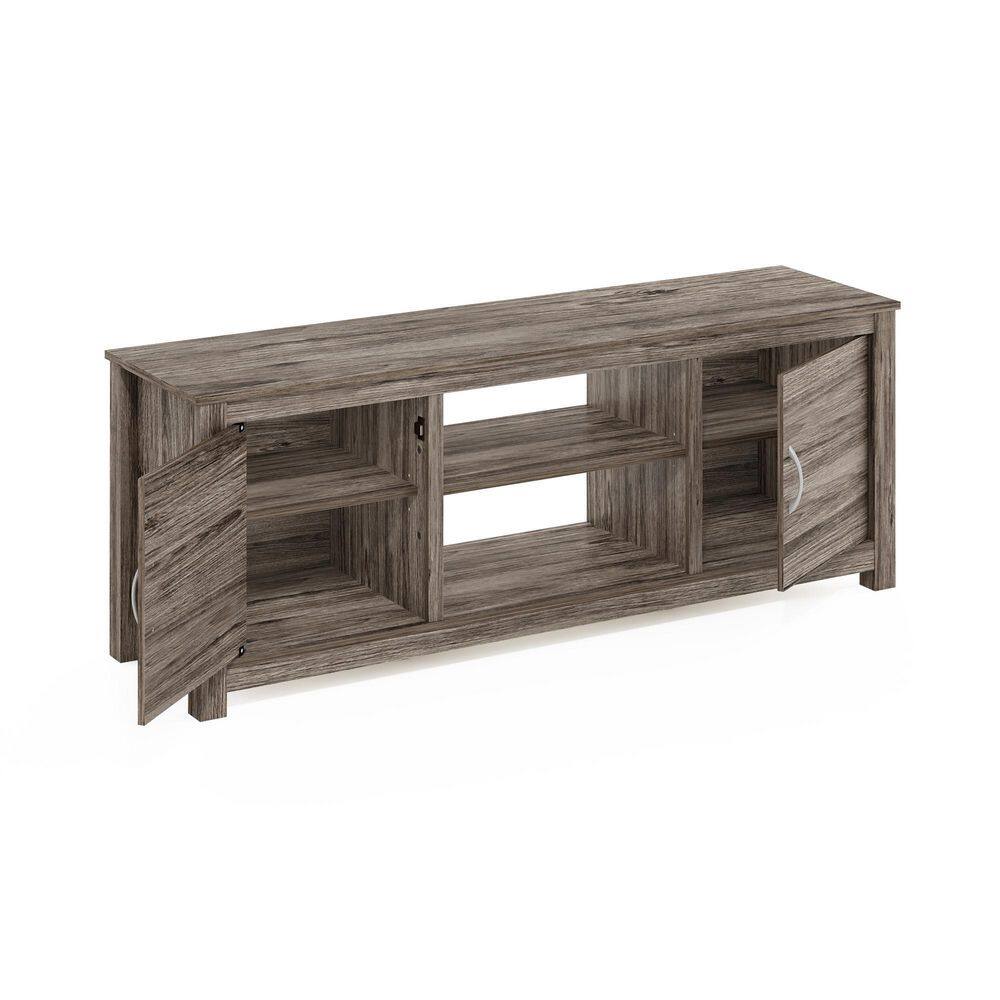 Rustic Oak 60" TV Stand with Cabinets and Adjustable Shelves