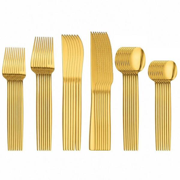 48-Piece Stainless Steel Flatware Set for 8, Mirror Polished Utensils Set for Home, Kitchen, Restaurant, Gold