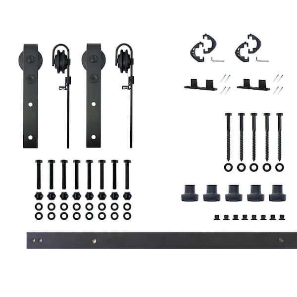 HOMACER 6 ft./72 in. Black Rustic Non-Bypass Sliding Barn Door Track and Hardware Kit for Double Doors