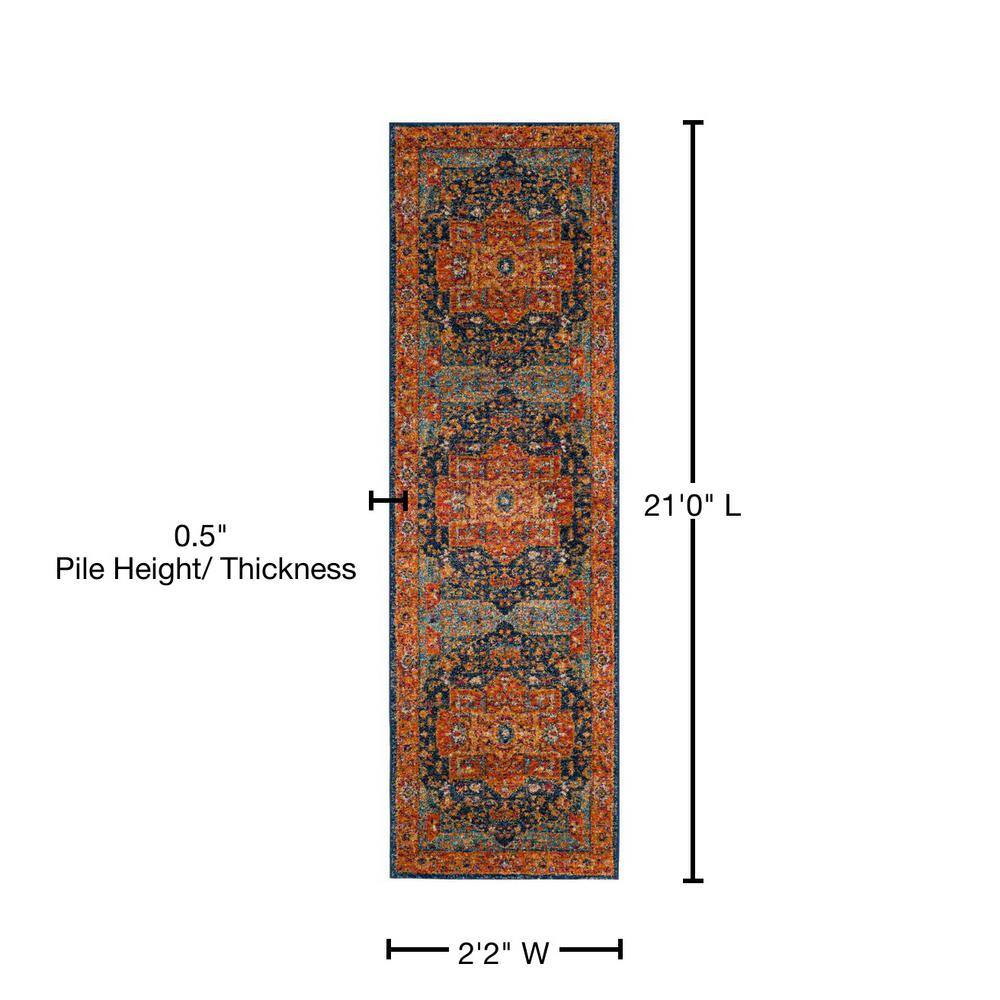 Evoke Blue and Orange Synthetic Stain-Resistant Runner Rug