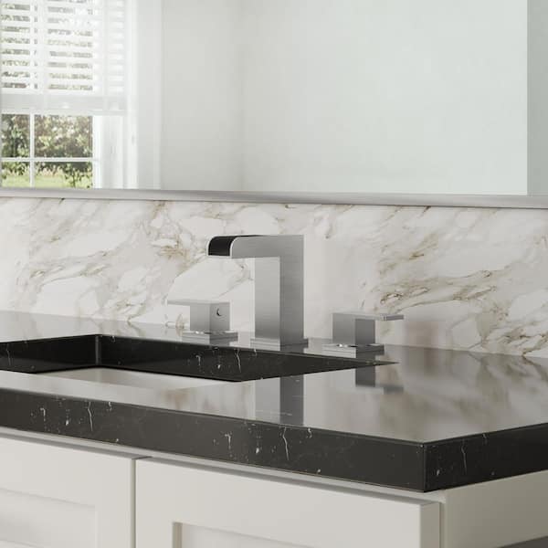 Waterfall Open Spout 8 in. Widespread 2-Handle Bathroom Sink Faucet in Spot Resist Brushed Nickel Drain Included