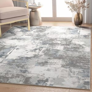 Gray 7 ft. 7 in. x 9 ft. 10 in. Abstract Marrakech Mid-Century Modern Brushstroke Flat-Weave Area Rug