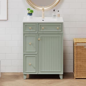 24 in. W x 18.3 in. D x 34.3 in. H Single Sink Freestanding Bath Vanity in Green with White Ceramic Top