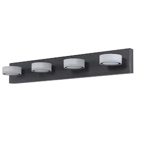 29.1 in. 4-Light Black Round LED Vanity Light Bathrooms and Makeup Tables Mirror Light