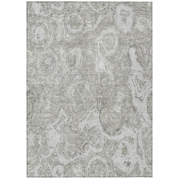 Ivory, Taupe, Beige 9 ft. x 12 ft. Woven Abstract Polyester Rectangle Indoor / Outdoor Area Rug