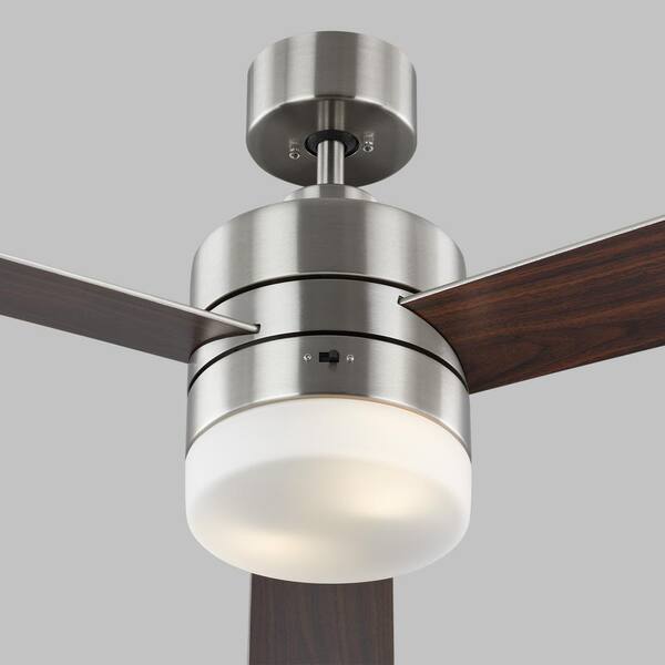 Generation Lighting - Era 52 in. Modern Brushed Steel Ceiling Fan with Black/American Walnut Reversible Blades and Wall Mount Control