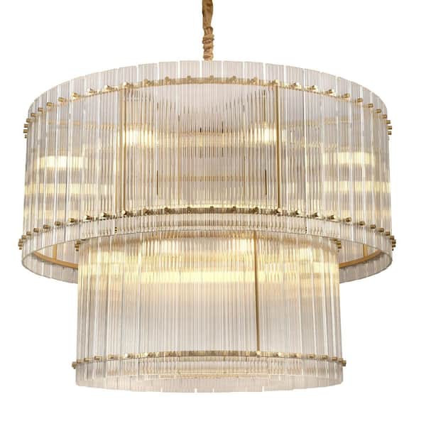 16 Light 37 in. Round Dimmable Tiered Gold Chandelier Crystal Accents for Kitchen Island, Living Room(Bulbs Included)