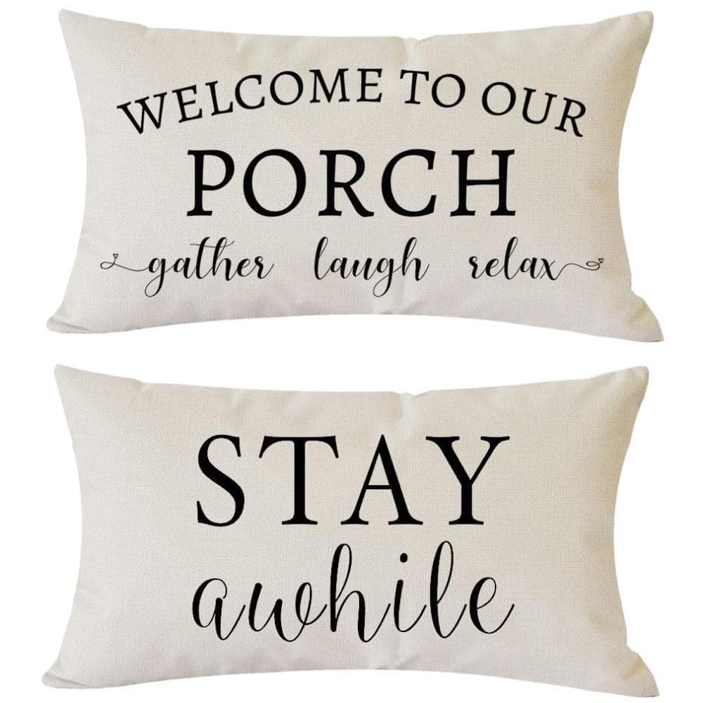 Welcome to Our Porch Stay Awhile Lumbar Pillow Covers 12x20 Set of 2 Farmhouse Outdoor Cushion Cases Hidden Zipper price history on PriceWatchPro