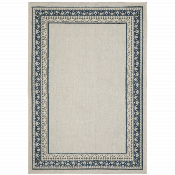 Blue, Beige 5 ft. x 7 ft. Loomed Border Polypropylene Rectangle Indoor/Outdoor Area Rug