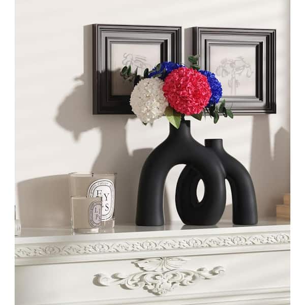 8.3 in. Black Ceramic Hurricane Decorative Vase Boho Style Vases