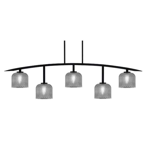 Unbranded Siena 5-Light Matte Black Billiard-Light with Smoke Textured Glass Shades