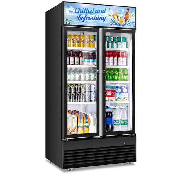 39.37 in. 28 cu. ft. Commercial Display Refrigerator Merchandiser in Black with Replaceable Advertising Light Board