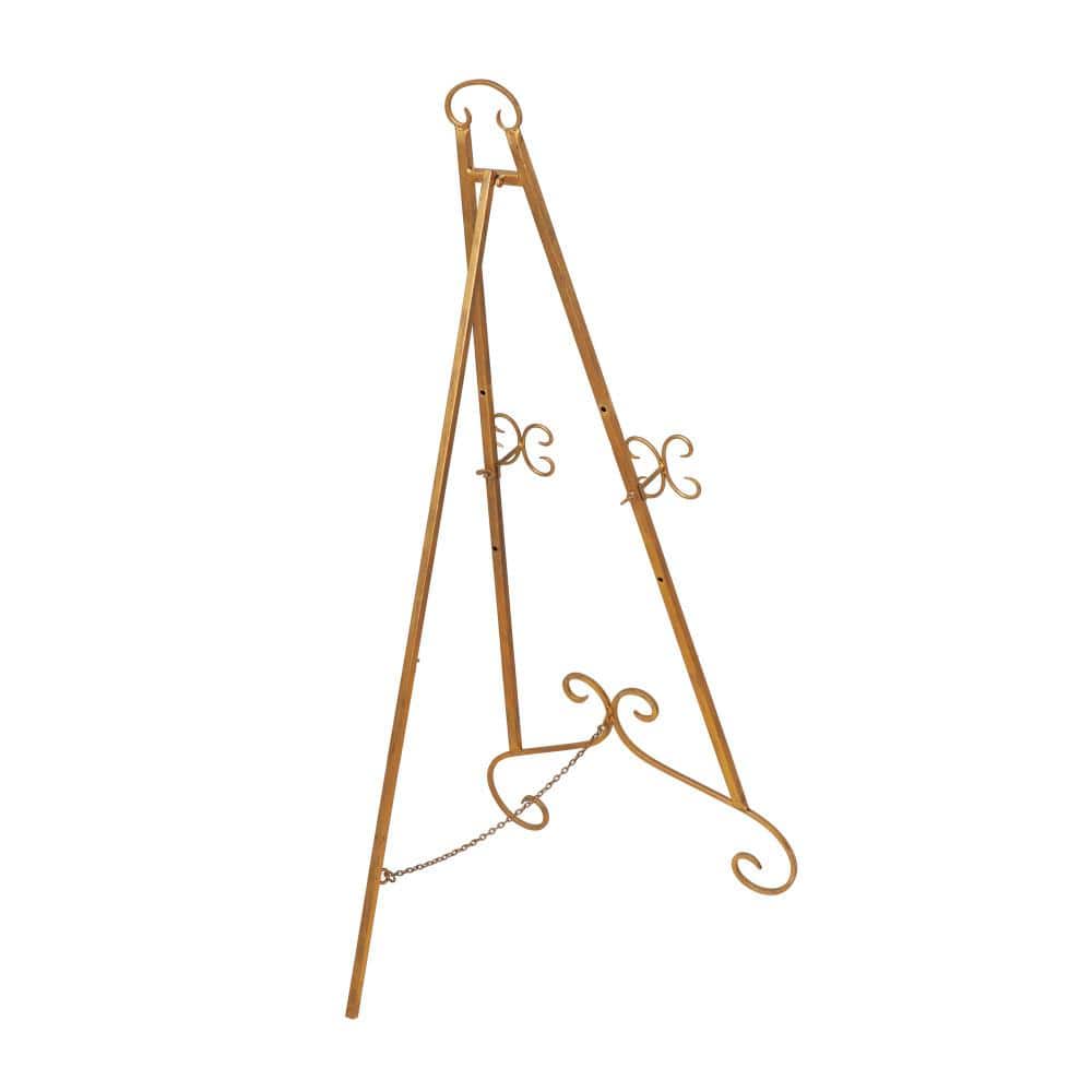 Gold Metal Scroll Adjustable Floor Easel with Chain Support