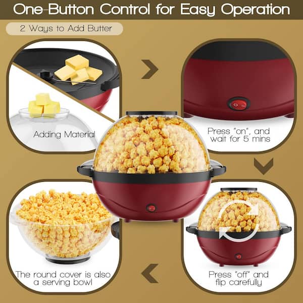Bunpeony 850-Watt 6 oz. Black Stirring Popcorn Machine Popcorn Popper Maker with Nonstick Plate